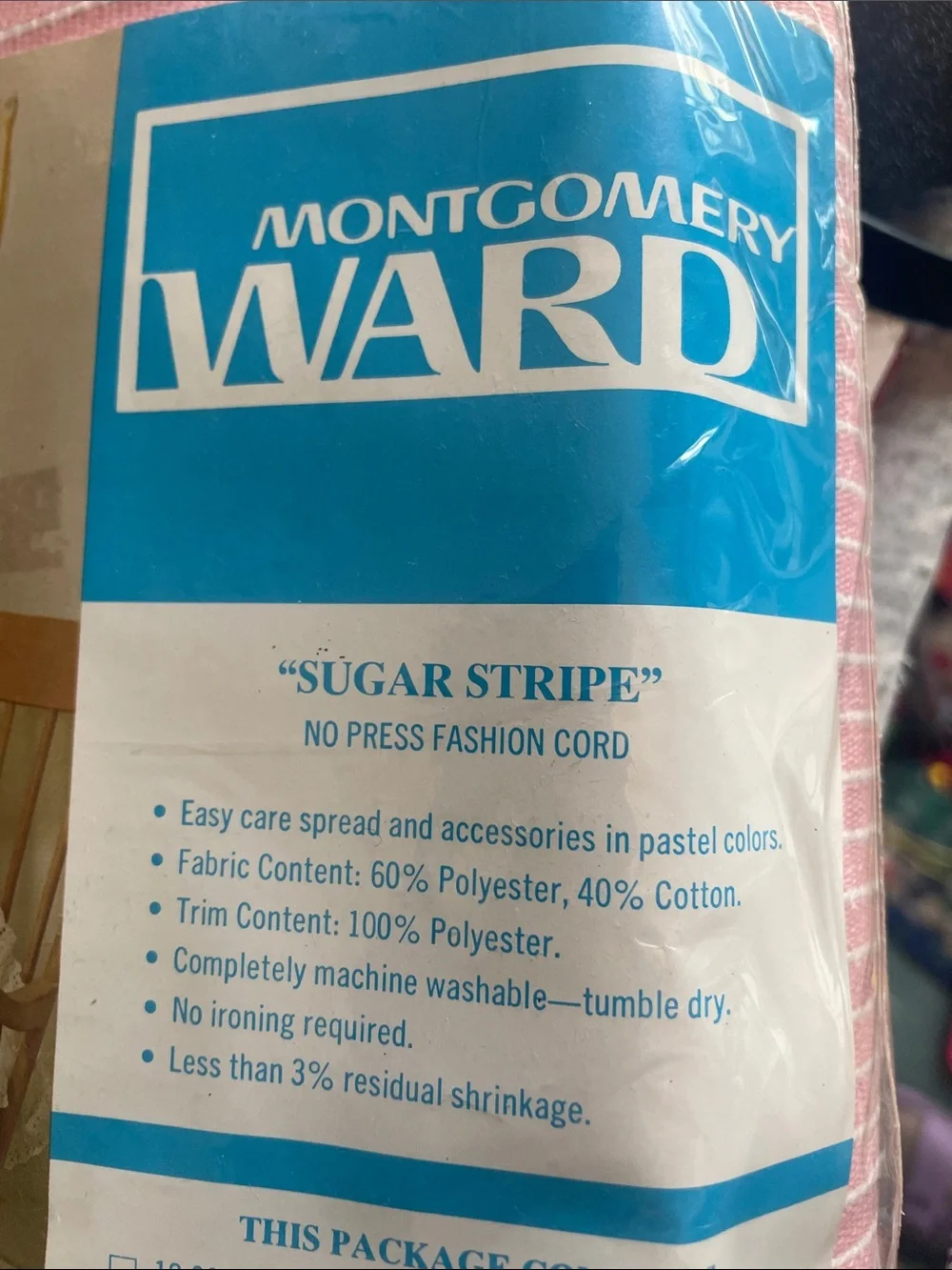 Montgomery Ward Sugar Stripe Queen Size Blush Pink Lace Trim